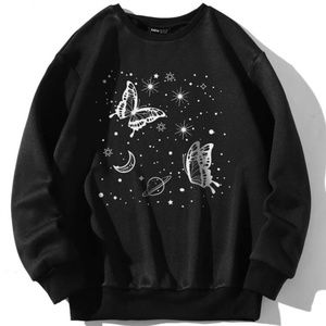 *NEW* SHEIN XL Black Butterfly & Galaxy Print Thermal Sweatshirt